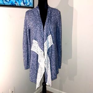 Pink Rose | Women’s Blue/White Open Front Cardigan/Sweater - Size Large